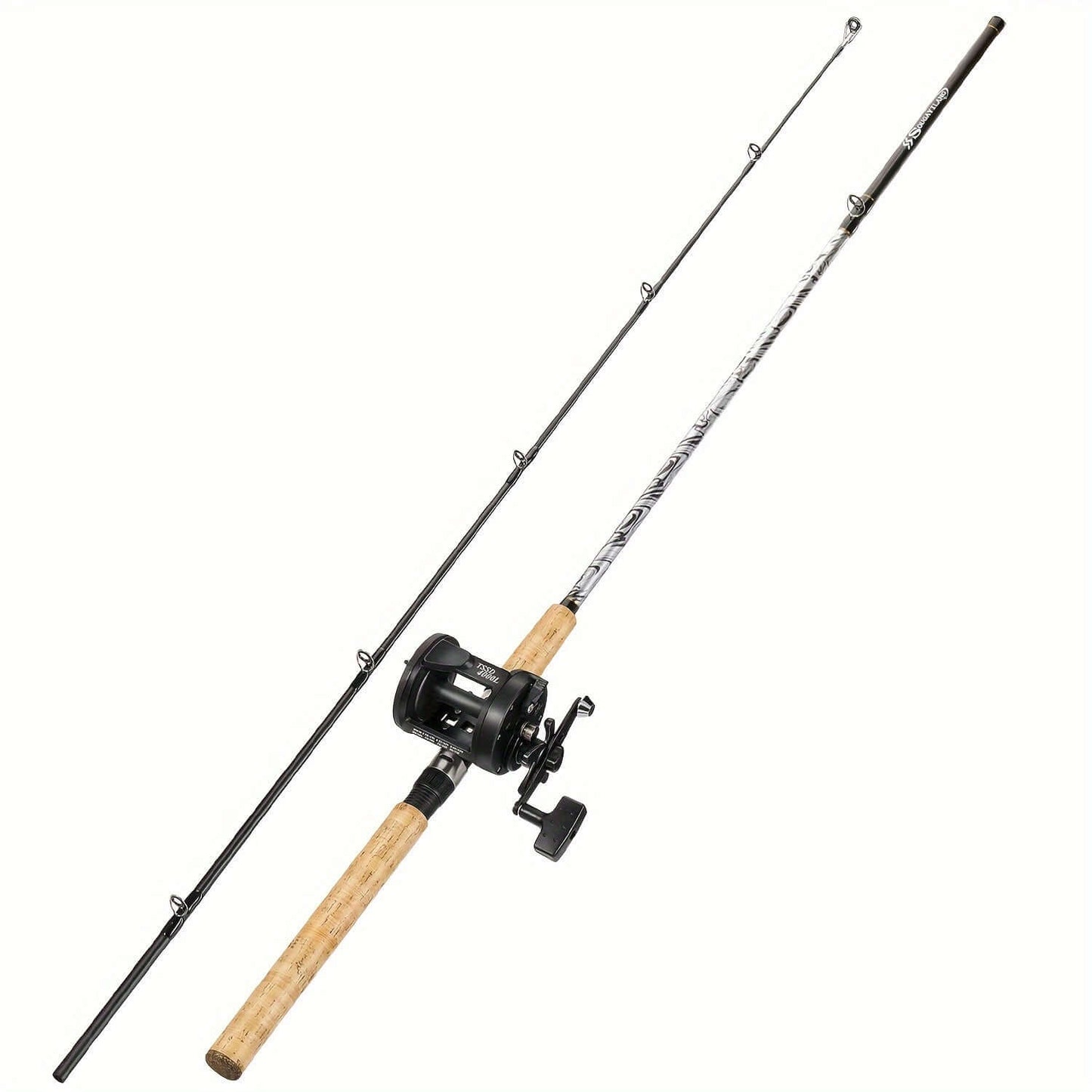 Sougayilang Fiberglass Fishing Pole Conventional Reel Combo With Durable P-Cork Rod Handle, High-density Carbon Fiber Reinforced With Fiberglass Composite For Catfish Salmon And Steelhead.