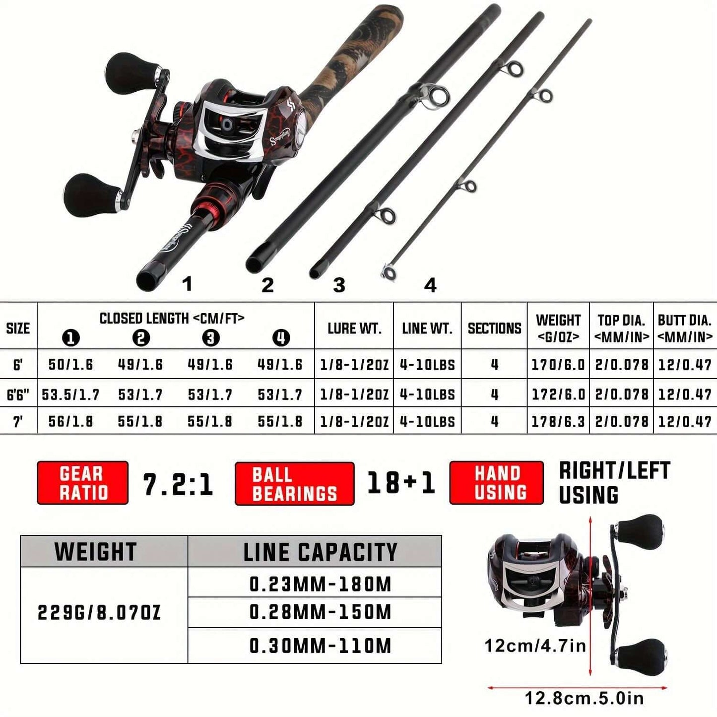 Sougayilang Ultimate Fishing Combo: 4pcs Graphite Rod & Smooth Baitcaster Set with Line, Lures & Tackle - Perfect for Anglers.