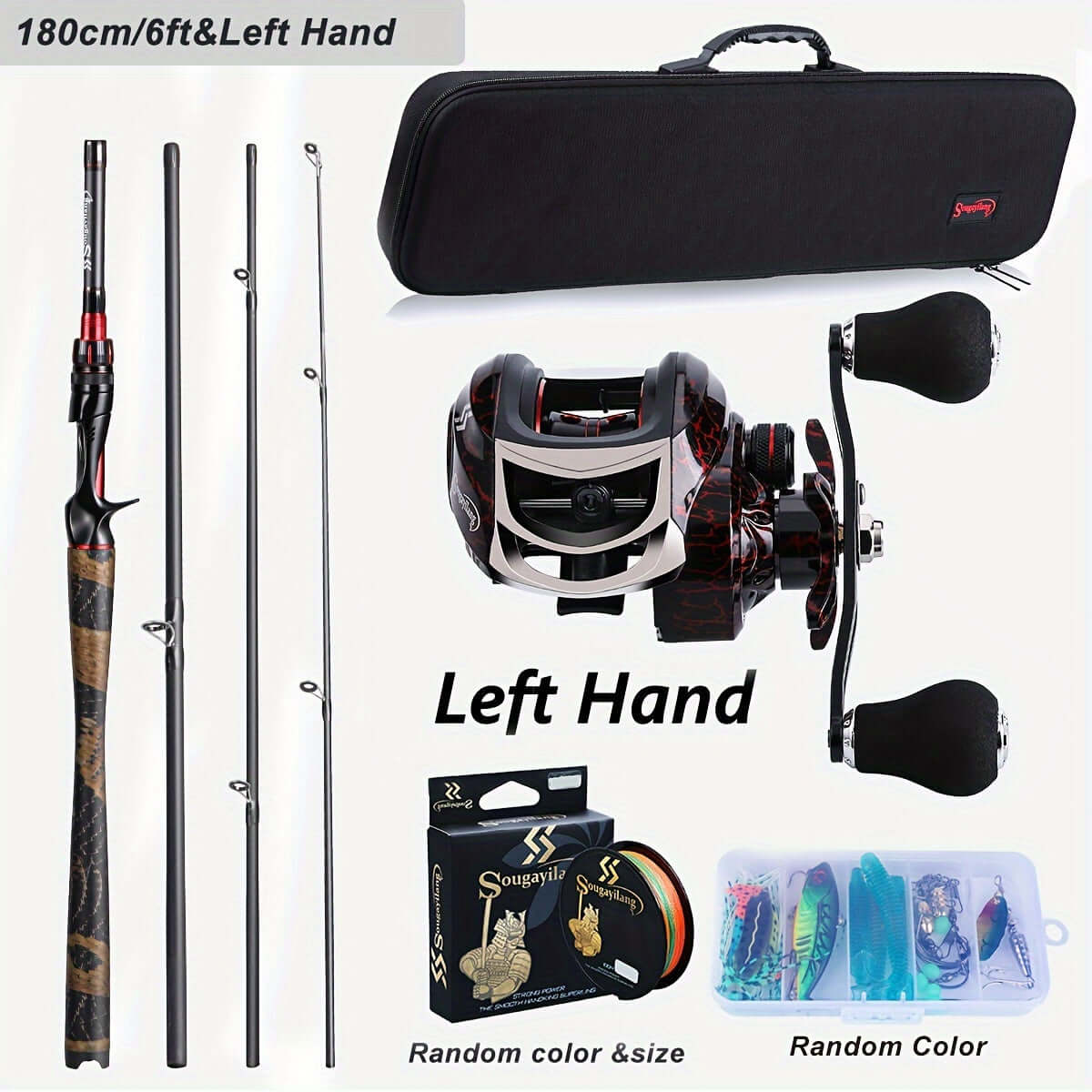 Sougayilang Ultimate Fishing Combo: 4pcs Graphite Rod & Smooth Baitcaster Set with Line, Lures & Tackle - Perfect for Anglers.
