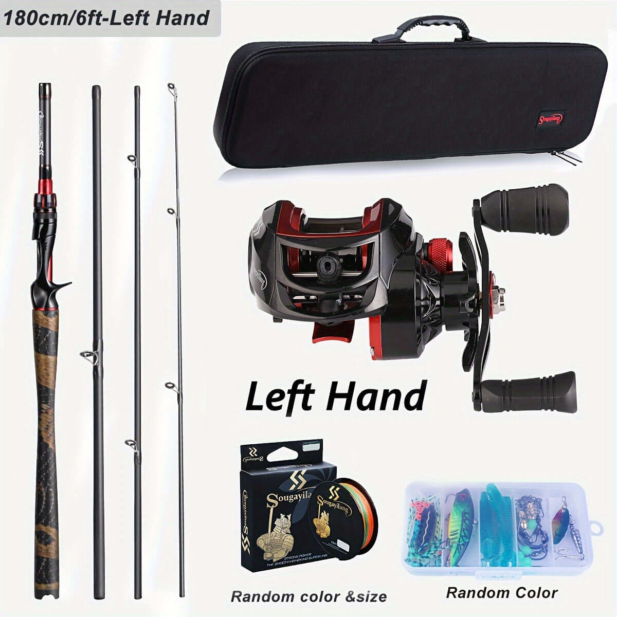 Sougayilang Ultimate Fishing Combo: 4pcs Graphite Rod & Smooth Baitcaster Set with Line, Lures & Tackle - Perfect for Anglers.