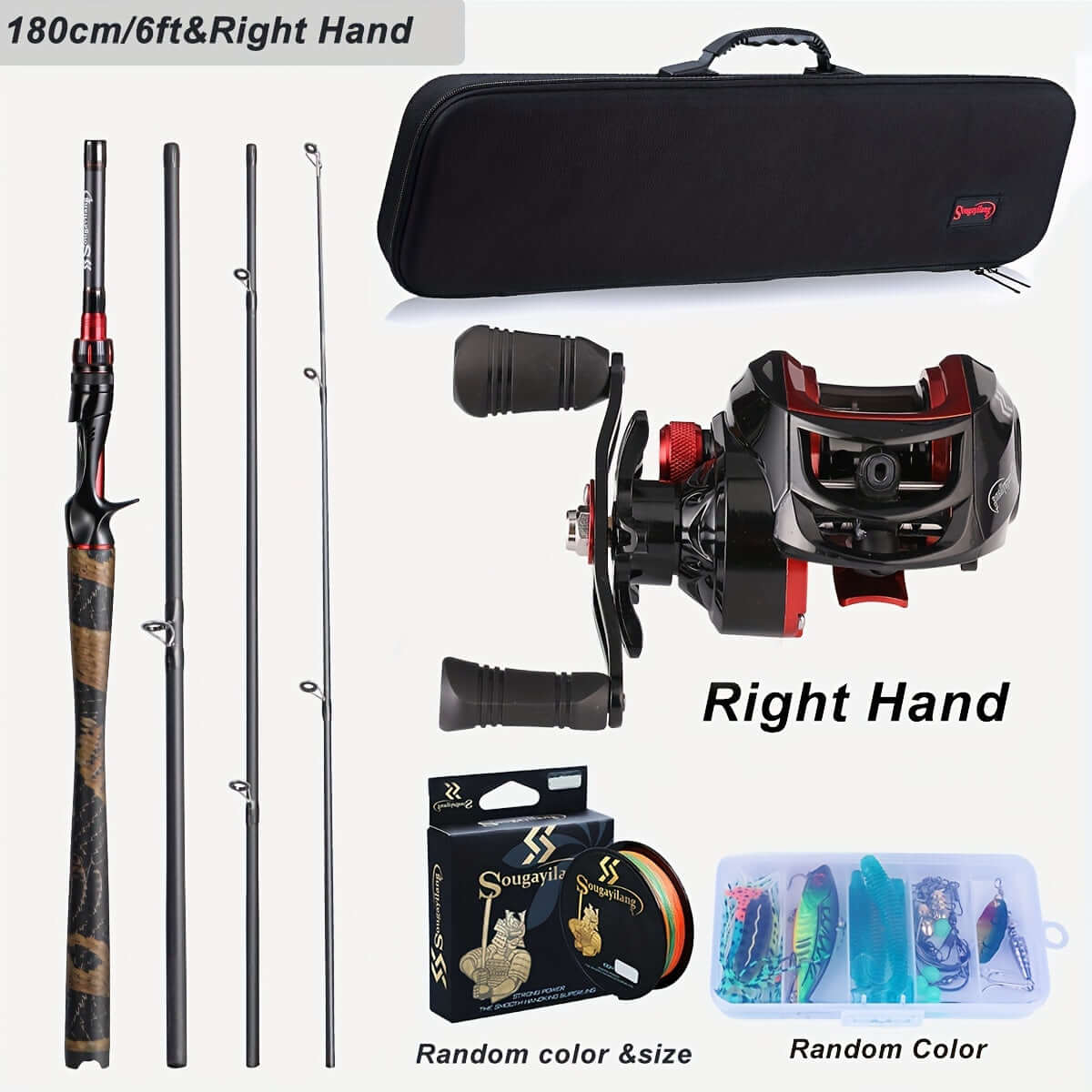 Sougayilang Ultimate Fishing Combo: 4pcs Graphite Rod & Smooth Baitcaster Set with Line, Lures & Tackle - Perfect for Anglers.