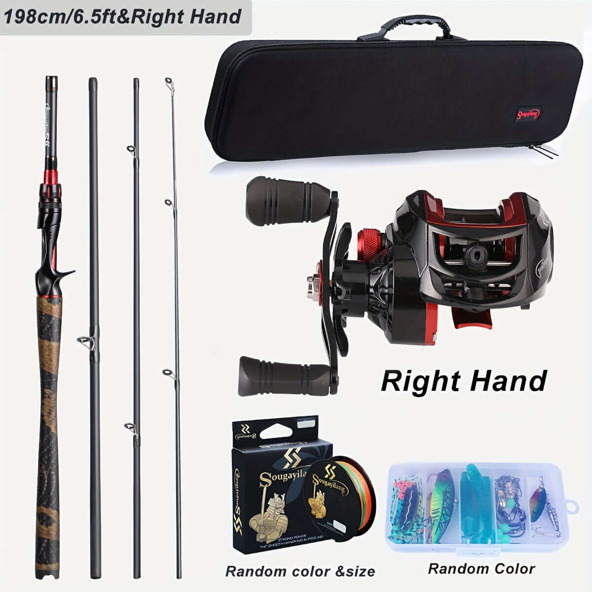 Sougayilang Ultimate Fishing Combo: 4pcs Graphite Rod & Smooth Baitcaster Set with Line, Lures & Tackle - Perfect for Anglers.