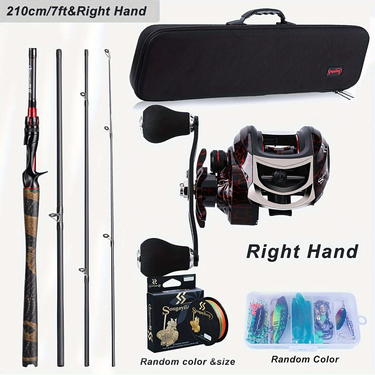 Sougayilang Ultimate Fishing Combo: 4pcs Graphite Rod & Smooth Baitcaster Set with Line, Lures & Tackle - Perfect for Anglers.