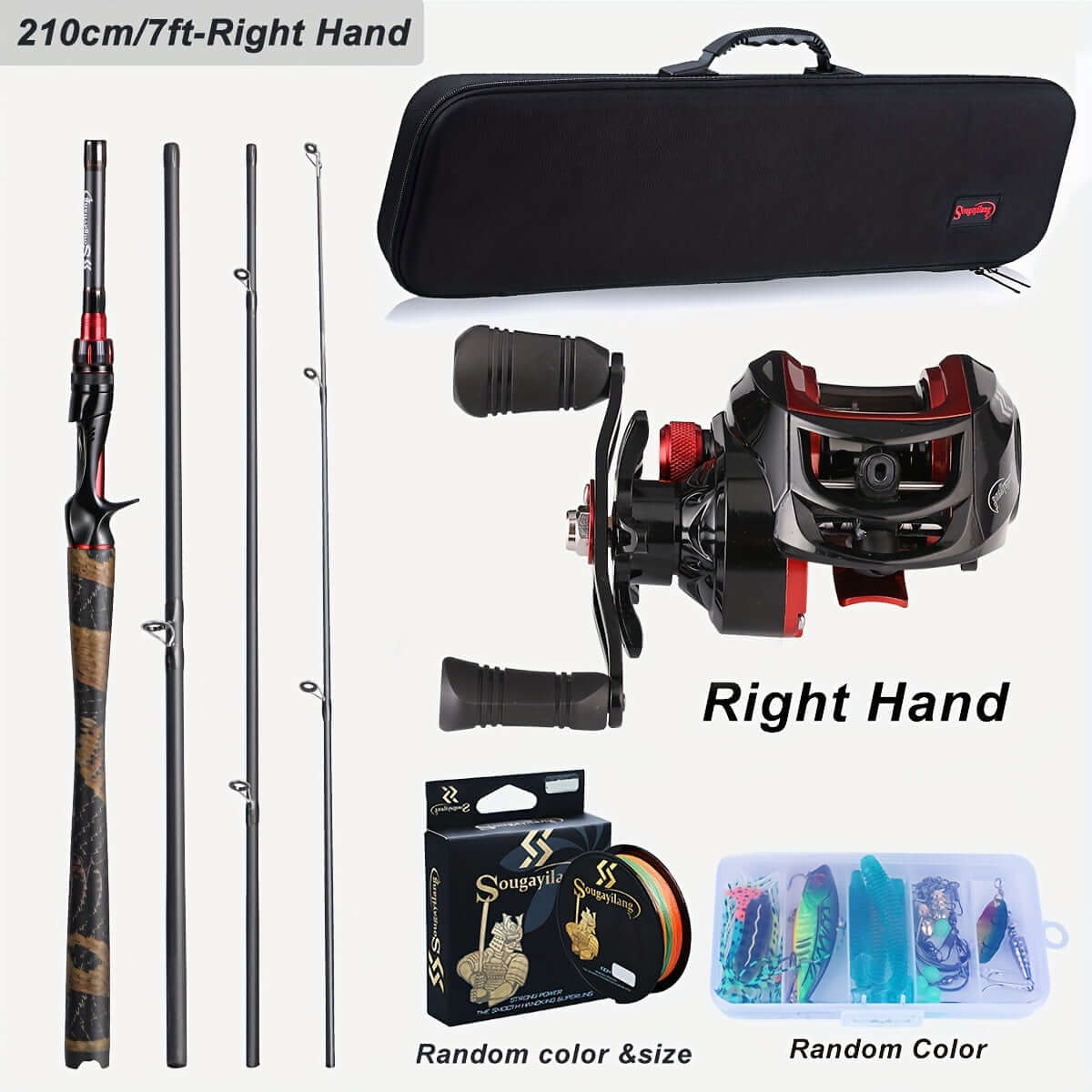 Sougayilang Ultimate Fishing Combo: 4pcs Graphite Rod & Smooth Baitcaster Set with Line, Lures & Tackle - Perfect for Anglers.