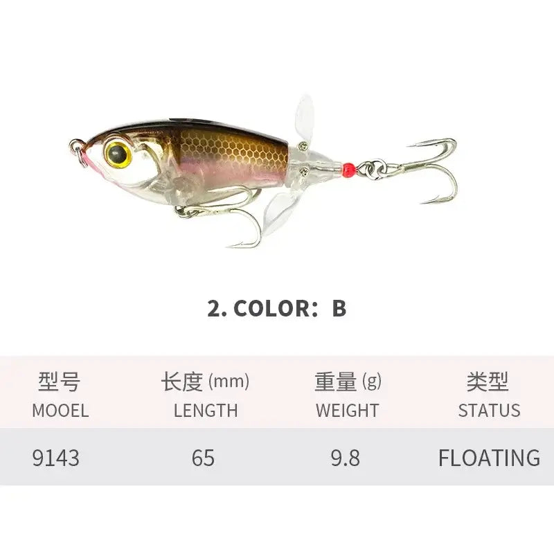 Spin Bait 6.5cm 9.8g Topwater Whopper Popper Fishing Lures Rotating Double Propeller Tail Artificial Bait Floating Wobblers.