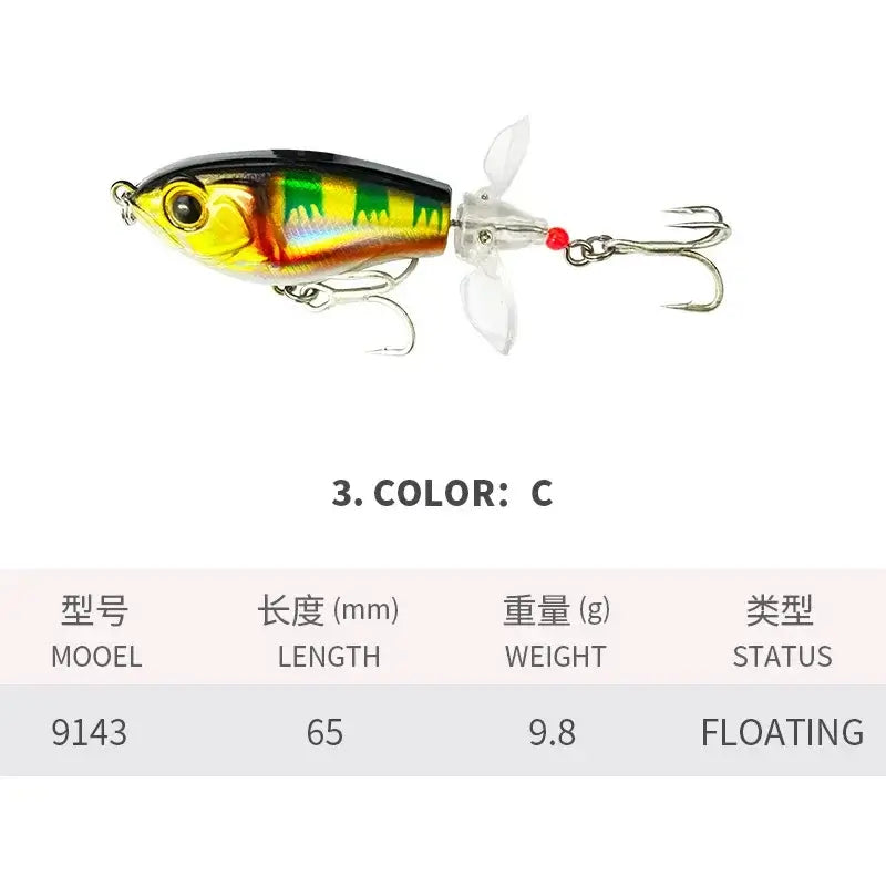 Spin Bait 6.5cm 9.8g Topwater Whopper Popper Fishing Lures Rotating Double Propeller Tail Artificial Bait Floating Wobblers.
