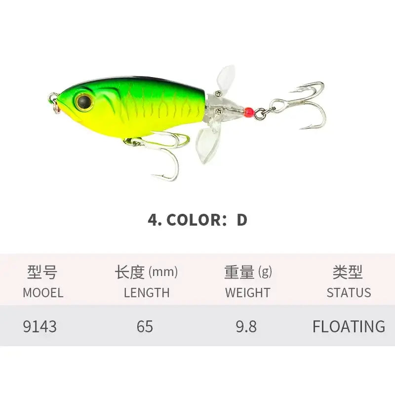 Spin Bait 6.5cm 9.8g Topwater Whopper Popper Fishing Lures Rotating Double Propeller Tail Artificial Bait Floating Wobblers.
