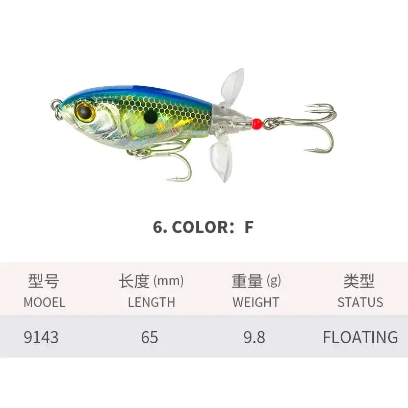 Spin Bait 6.5cm 9.8g Topwater Whopper Popper Fishing Lures Rotating Double Propeller Tail Artificial Bait Floating Wobblers.