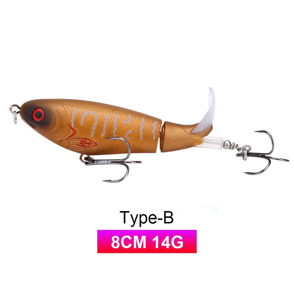 TREHOOK Type-B 8cm 14g topwater lure with double propeller tail for fishing, excellent strike-triggering performance.