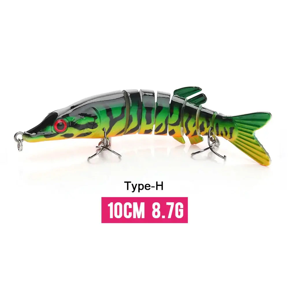 VTAVTA 10cm jointed crankbait with green and black pattern for lifelike swimming action in fishing.
