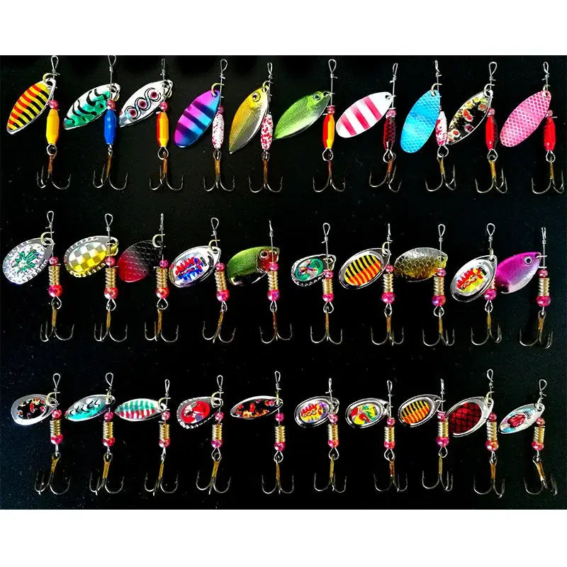 ZWICKE 30pcs fishing lure kit featuring colorful metal sequin spoons and hard bait wobblers for effective fishing.