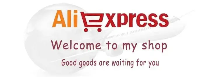 AliExpress shop banner with the text 'Welcome to my shop' and message 'Good goods are waiting for you'