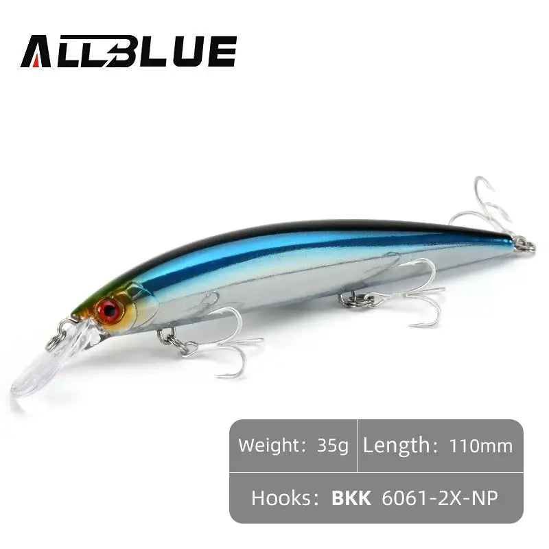 ALLBLUE Heavy Weight Minnow 110mm sinking jerkbait lure designed for saltwater fishing with natural swimming action.