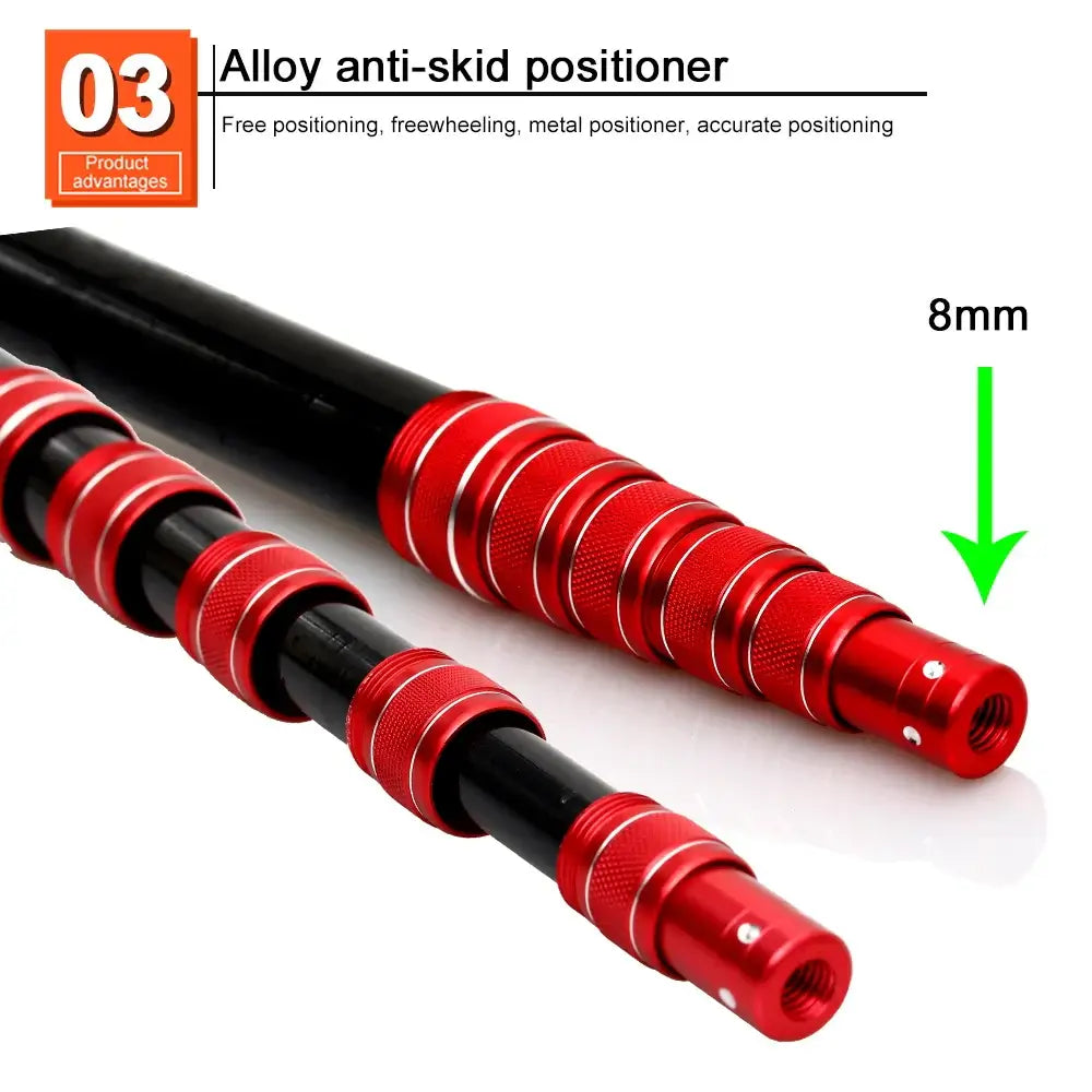 Close-up of alloy anti-skid positioner with 8mm thread for reliable fishing net adjustments.