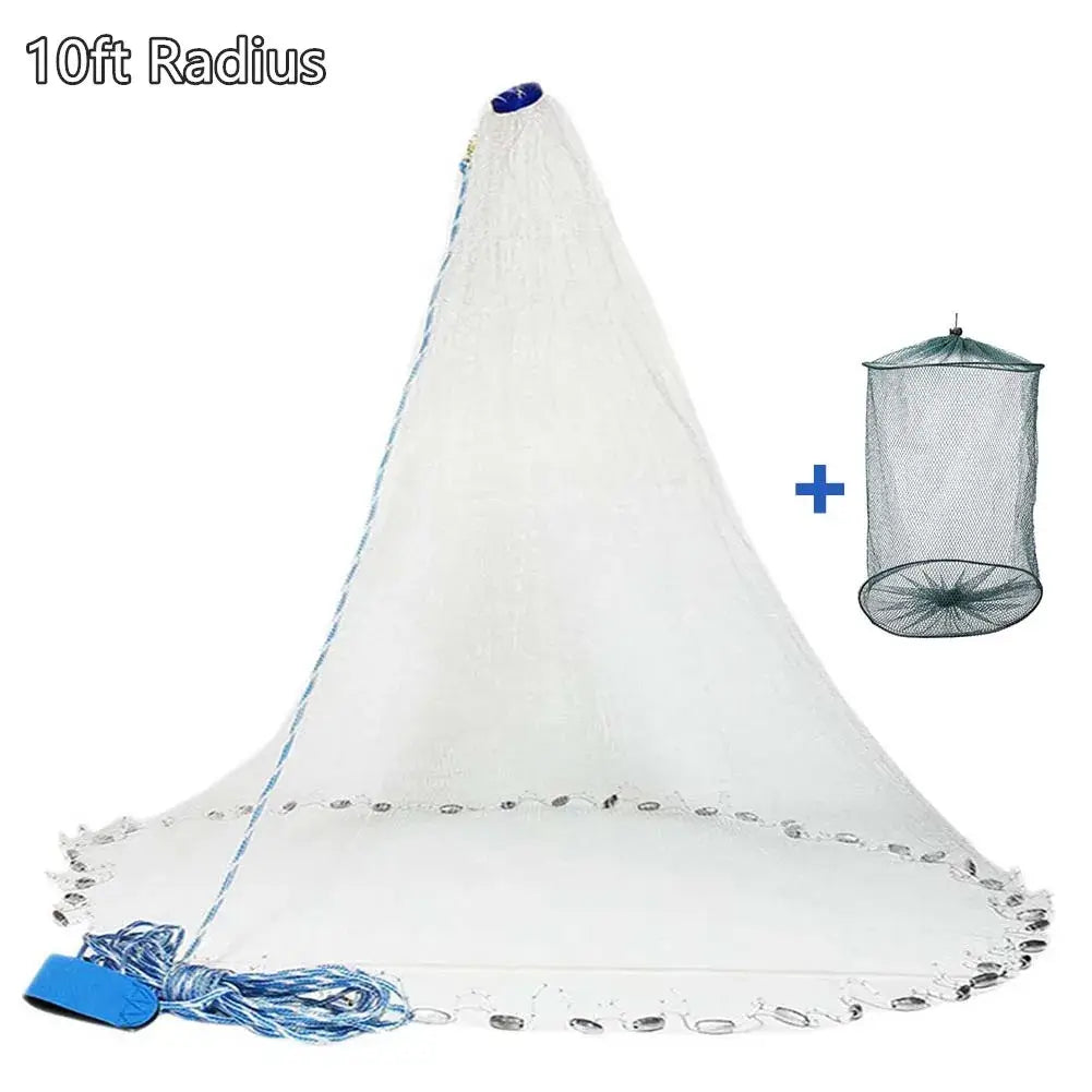 10ft radius American Saltwater Fishing Cast Net with heavy-duty zinc sinker for effective bait trapping.
