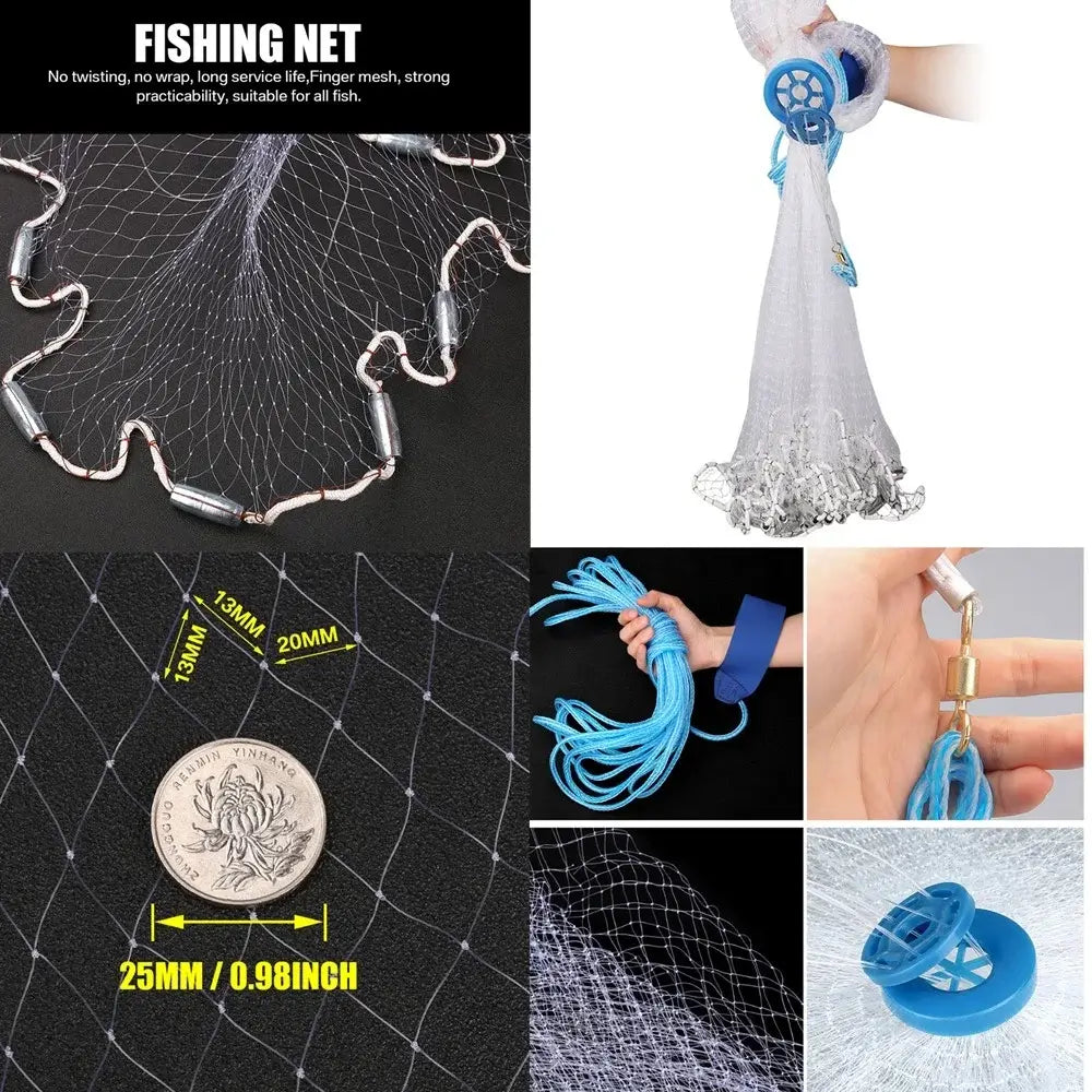 American saltwater fishing cast net close-up showing heavy-duty zinc sinkers and durable net construction.