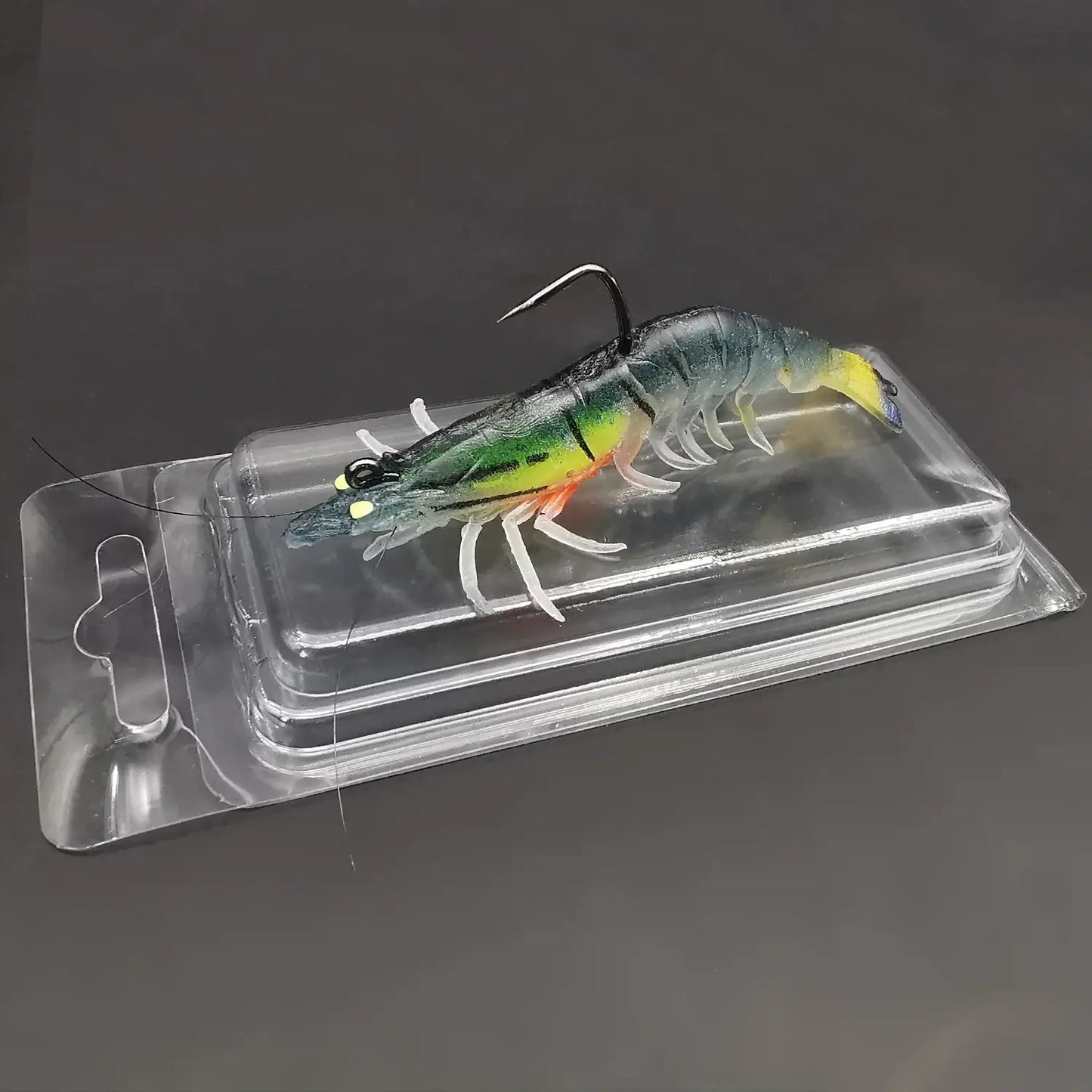 ANFS Luminous Soft Bait Prawn Fishing Lure in packaging, ideal for bass, trout, and walleye fishing.