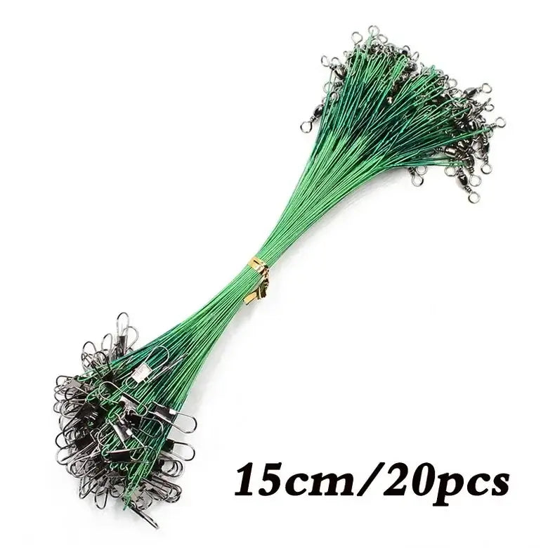Aorace 20PCS anti-bite steel fishing leader lines, 15cm length with swivel, ideal for durable fishing activities.
