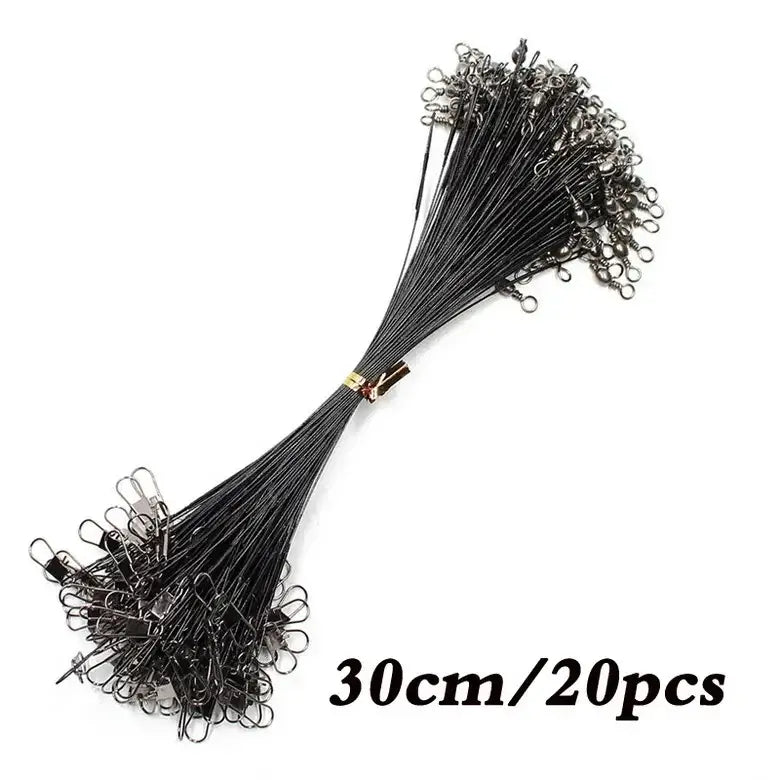 Aorace 20PCS 30cm anti-bite steel fishing leaders with swivels for tangle-free fishing setups.