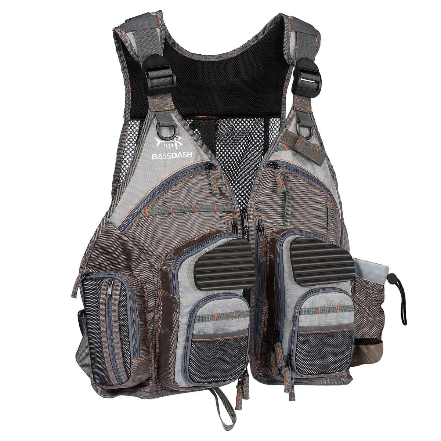 Bassdash Fishing Vest with adjustable straps, breathable design, and multiple pockets for outdoor gear.