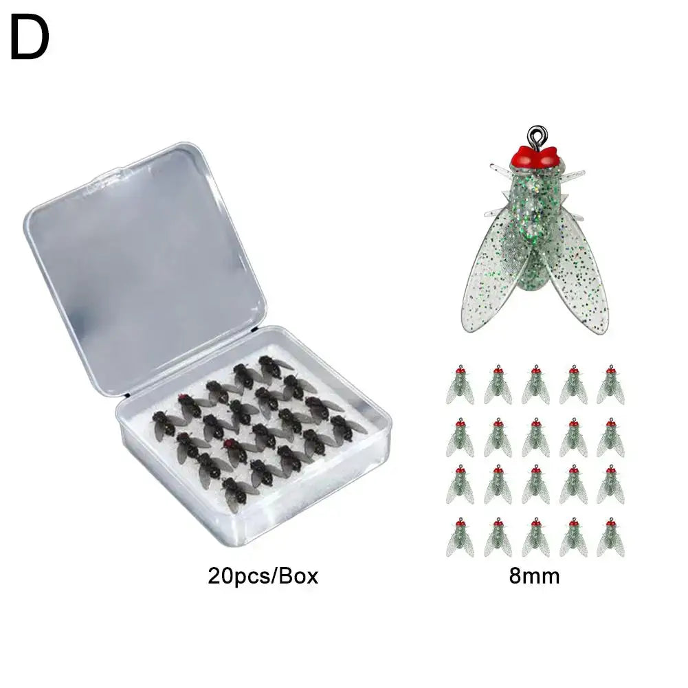 Bionic Fly Fishing Bait set of 20 soft fly hooks, designed for salmon and trout with realistic texture and movement.
