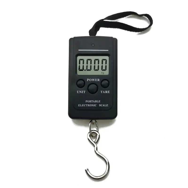 Portable digital hanging fishing scale with hook, measuring capacity up to 40kg (88lb) for accurate weight tracking.