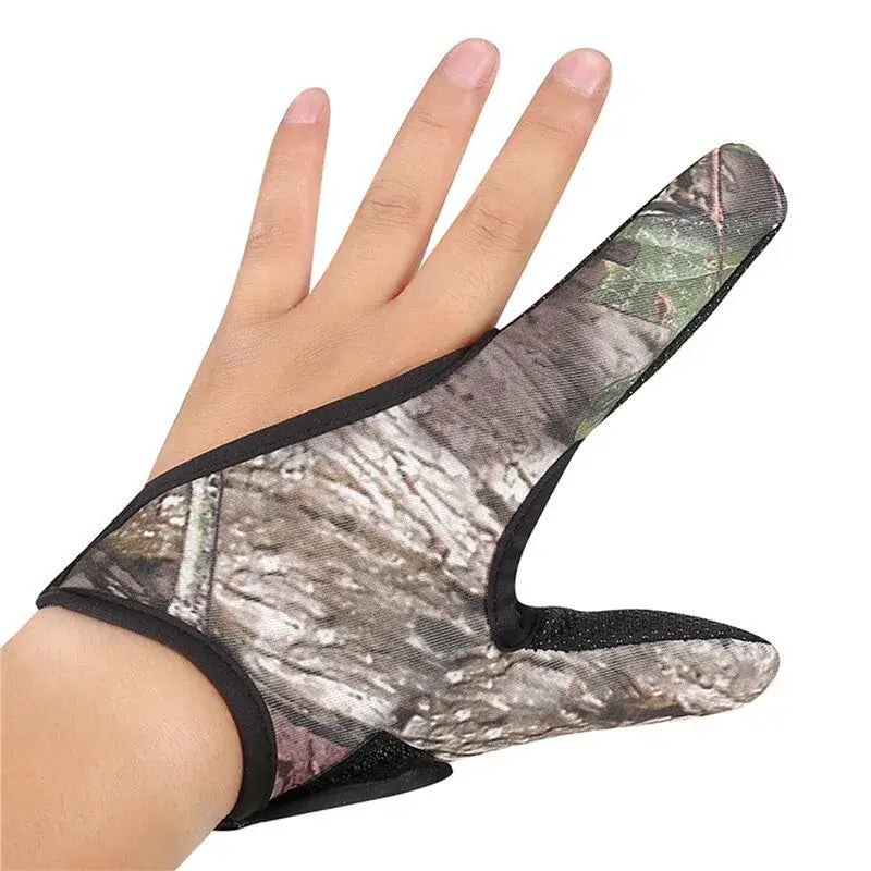 Fishing gloves with two fingers and camouflage design for breathable, anti-slip grip during outdoor adventures.