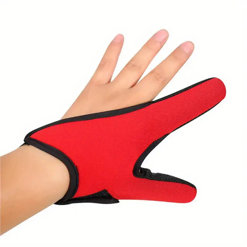 Red fishing gloves with two fingers for anti-slip grip, perfect for anglers and outdoor activities.