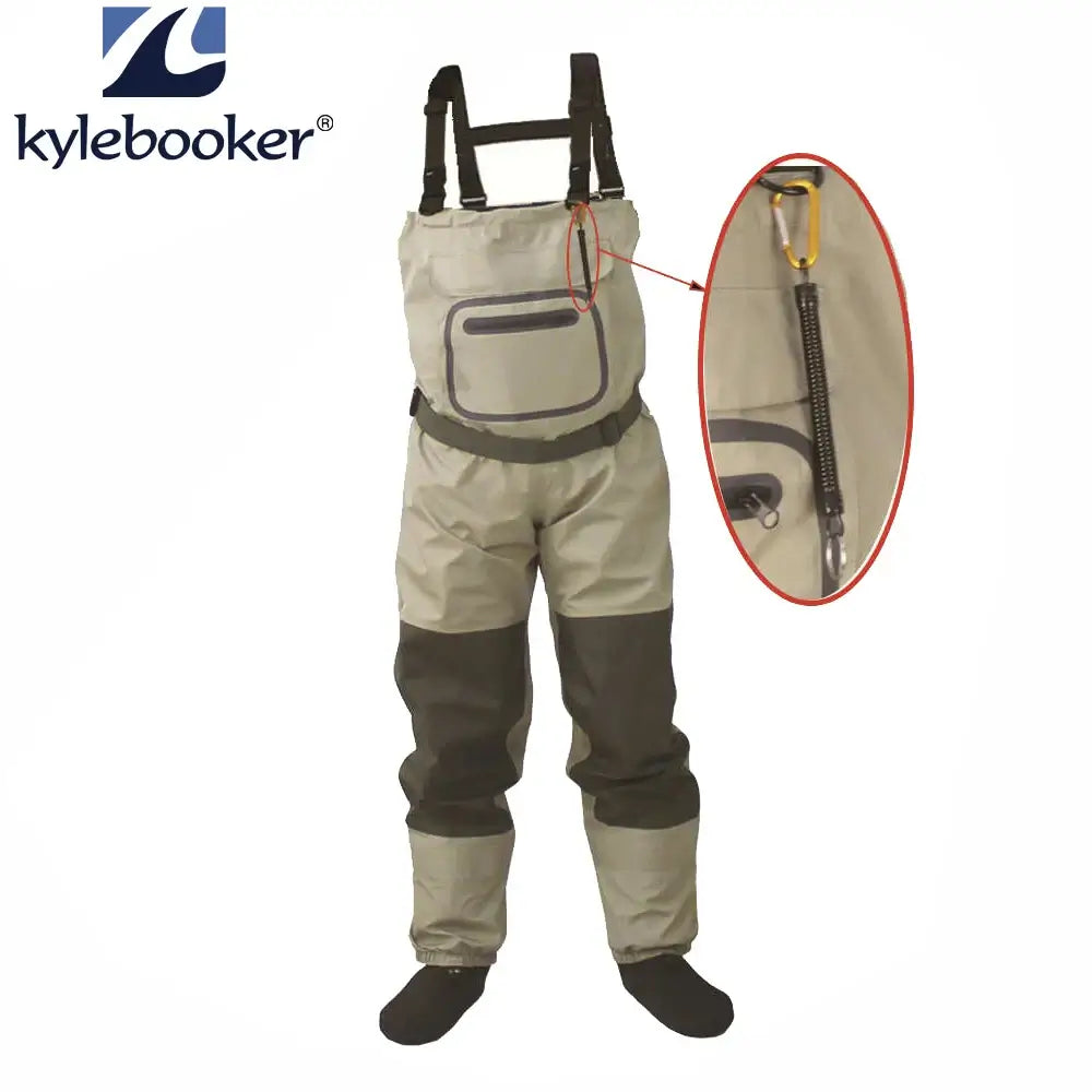Breathable waterproof fly fishing chest waders with stocking foot design for men and women, featuring durable construction.