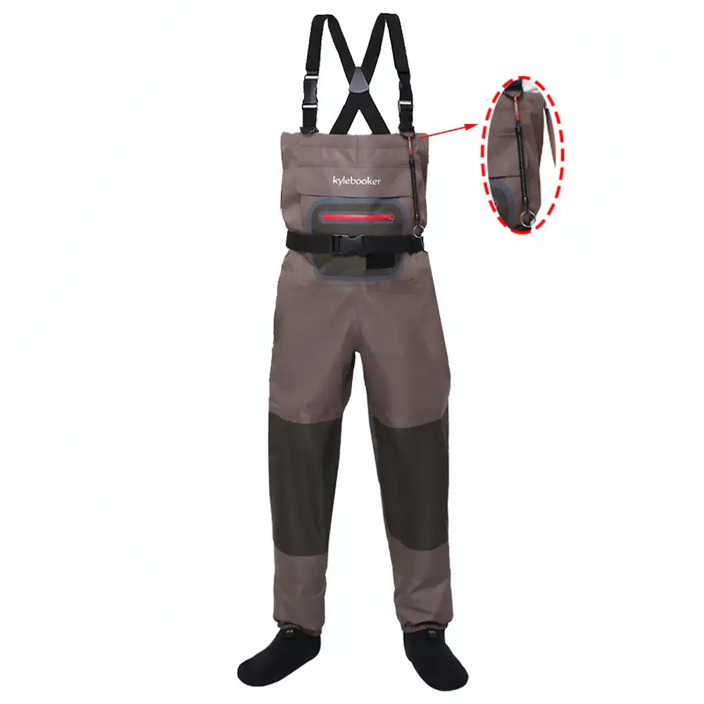 Breathable waterproof chest waders for men and women, featuring a stocking foot design for fly fishing.