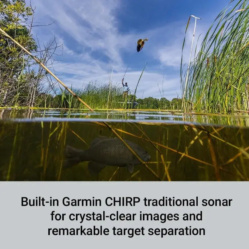 Garmin CHIRP traditional sonar showing crystal-clear underwater images and fish target separation in natural habitat.