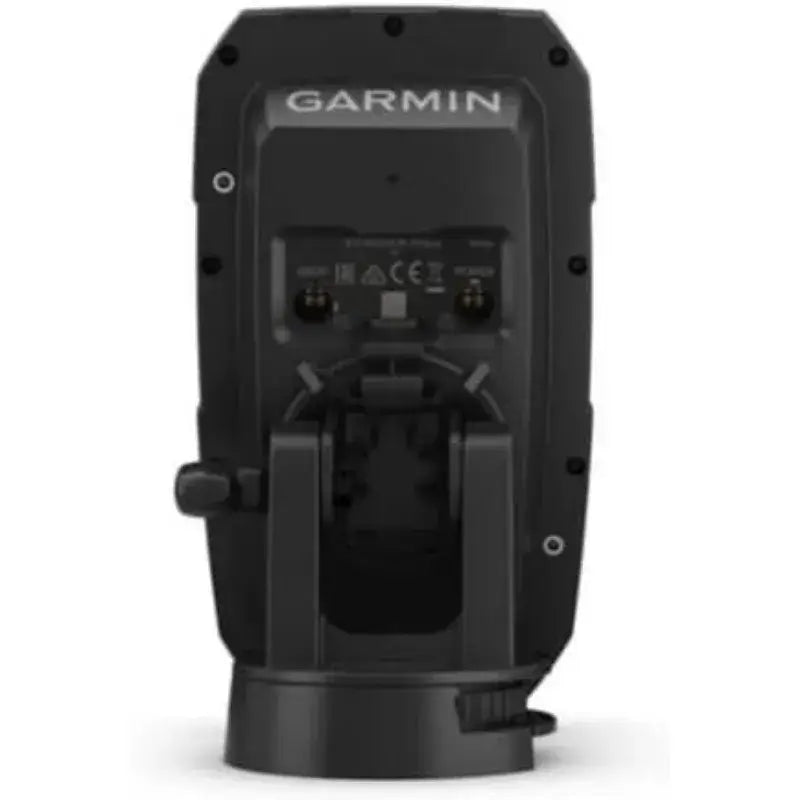 Garmin Striker 4cv back view showcasing transducer connectivity and mounting features.