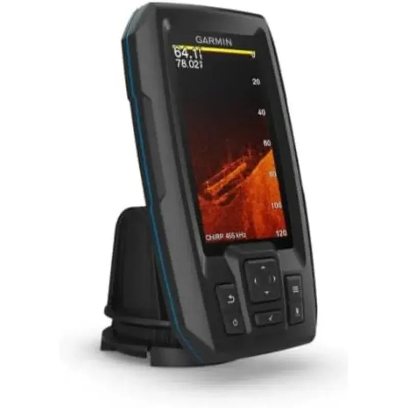 Garmin Striker 4cv fishfinder displaying ClearVu sonar imaging on a 4-inch screen for underwater navigation.