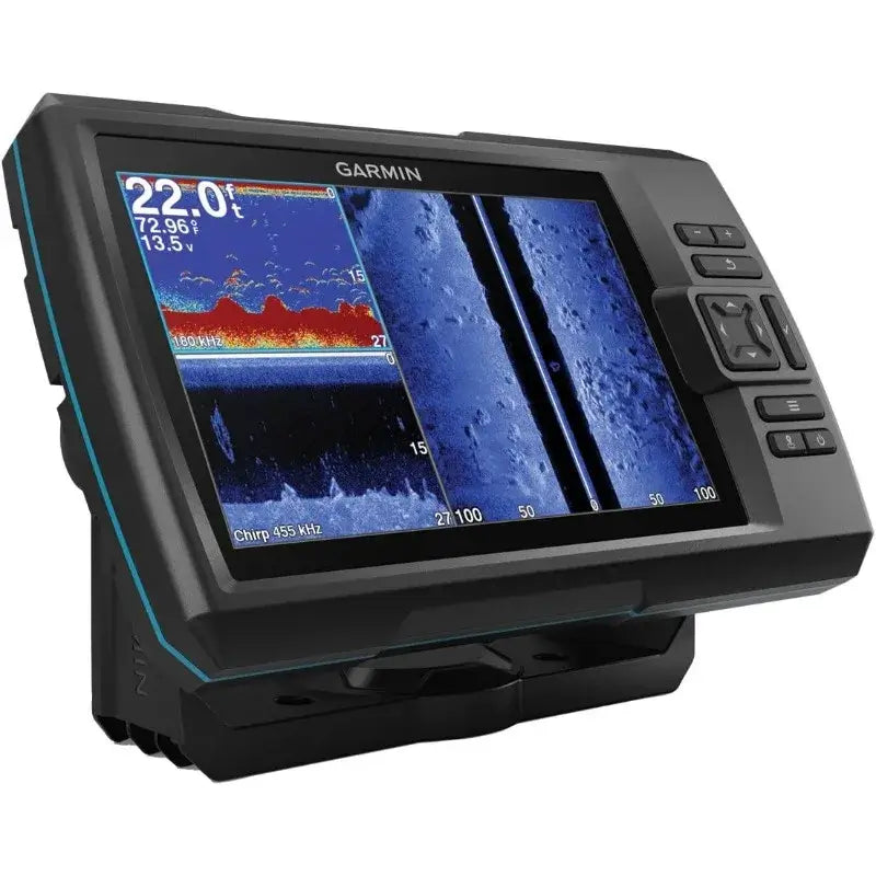 Garmin Striker 7SV fishfinder, 7" display with CHIRP sonar, ClearVu, and SideVu imaging for detailed underwater navigation.