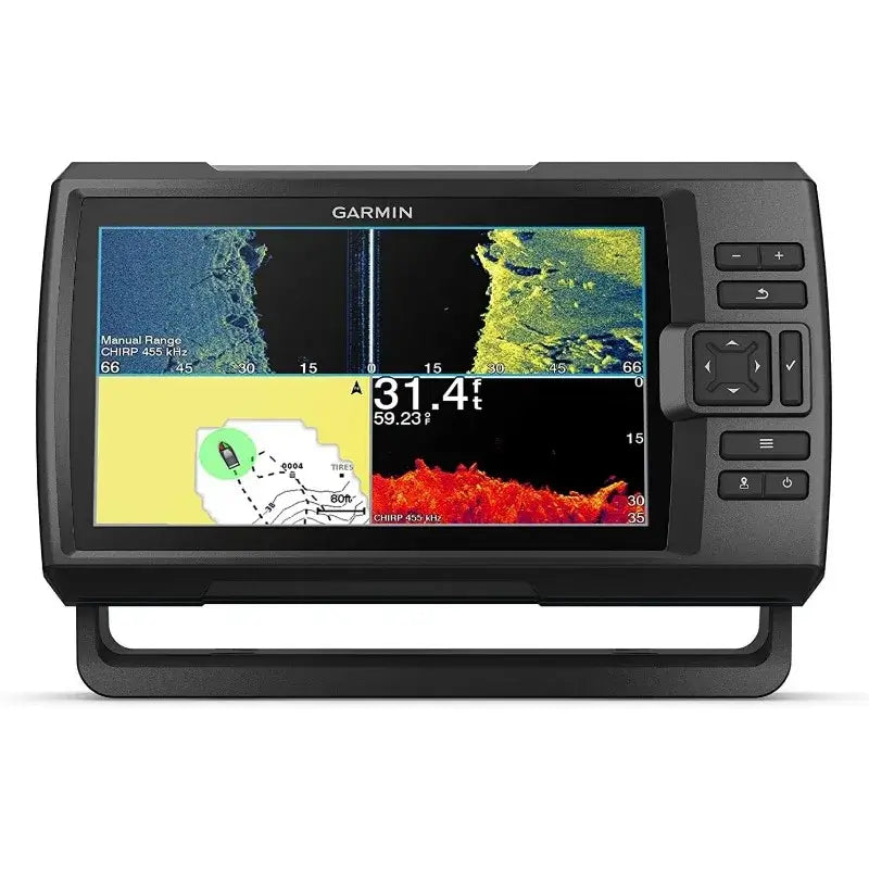 Garmin Striker Vivid Bundle fish finder display with sonar and GPS mapping features.