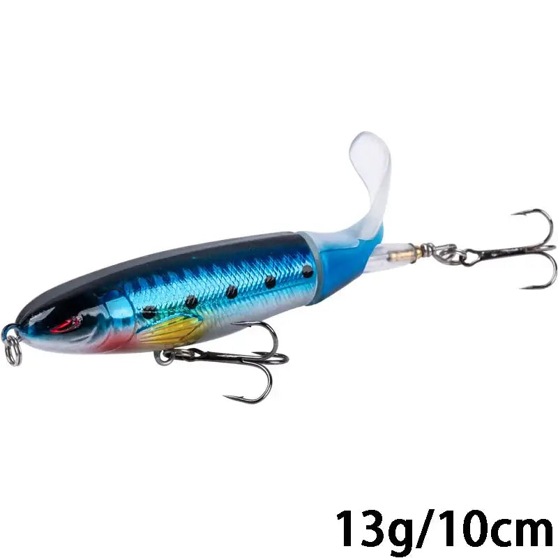Goture Whopper Popper 10cm topwater fishing lure with rotating tail, ideal for attracting pike and enhancing fishing success.