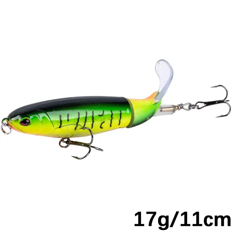 Goture Whopper Popper 11cm fishing lure in vibrant green and black for topwater pike fishing.