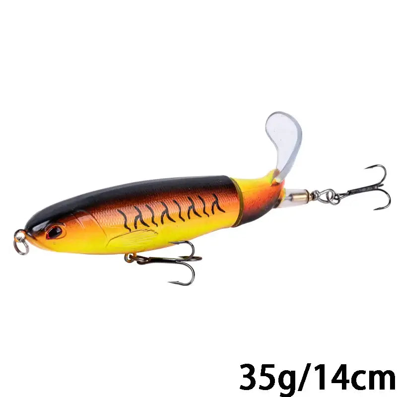 Goture Whopper Popper 14cm topwater fishing lure with rotating tail, designed for pike and predator fishing.