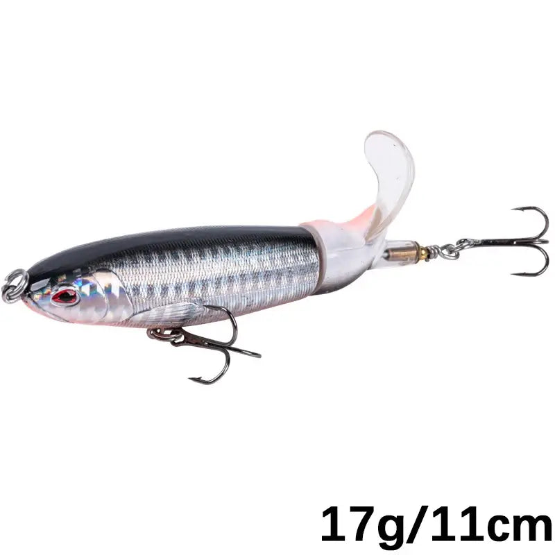 Goture 11cm topwater fishing lure with rotating tail, designed for pike and predator fishing, weighs 17g.