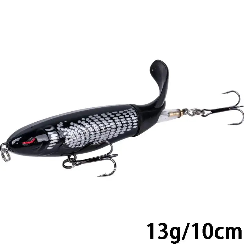 Goture Whopper Popper 10cm fishing lure in black with silver pattern, designed for pike and other predator fish.