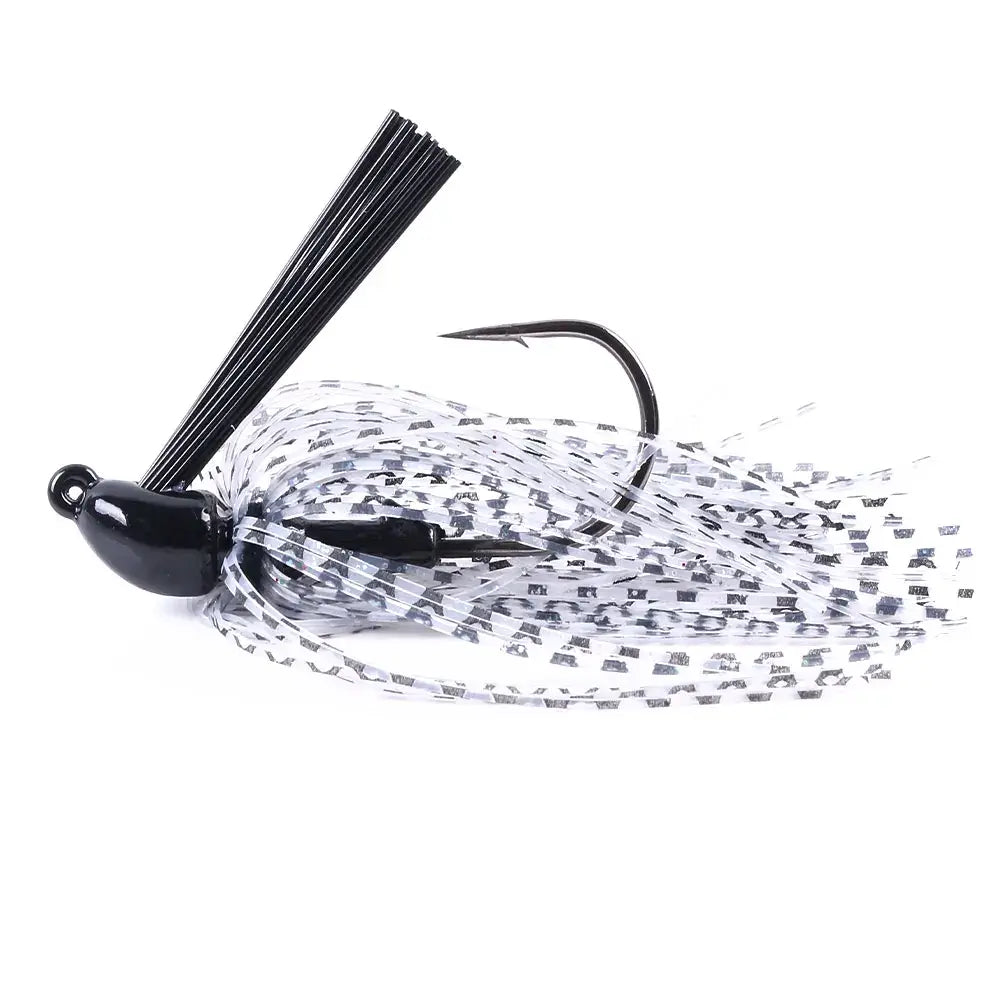 HENJIA 10g black spinnerbait with rubber skirt, designed for bass fishing with an optimal vibration and flash pattern.