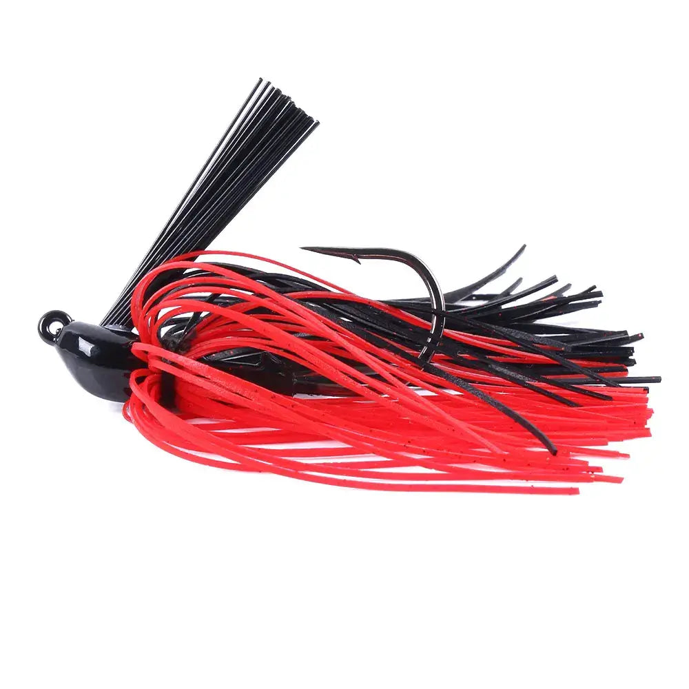 HENJIA 10g spinnerbait buzzbait fishing lure in black and red for bass, pike, and beard fish tackle.