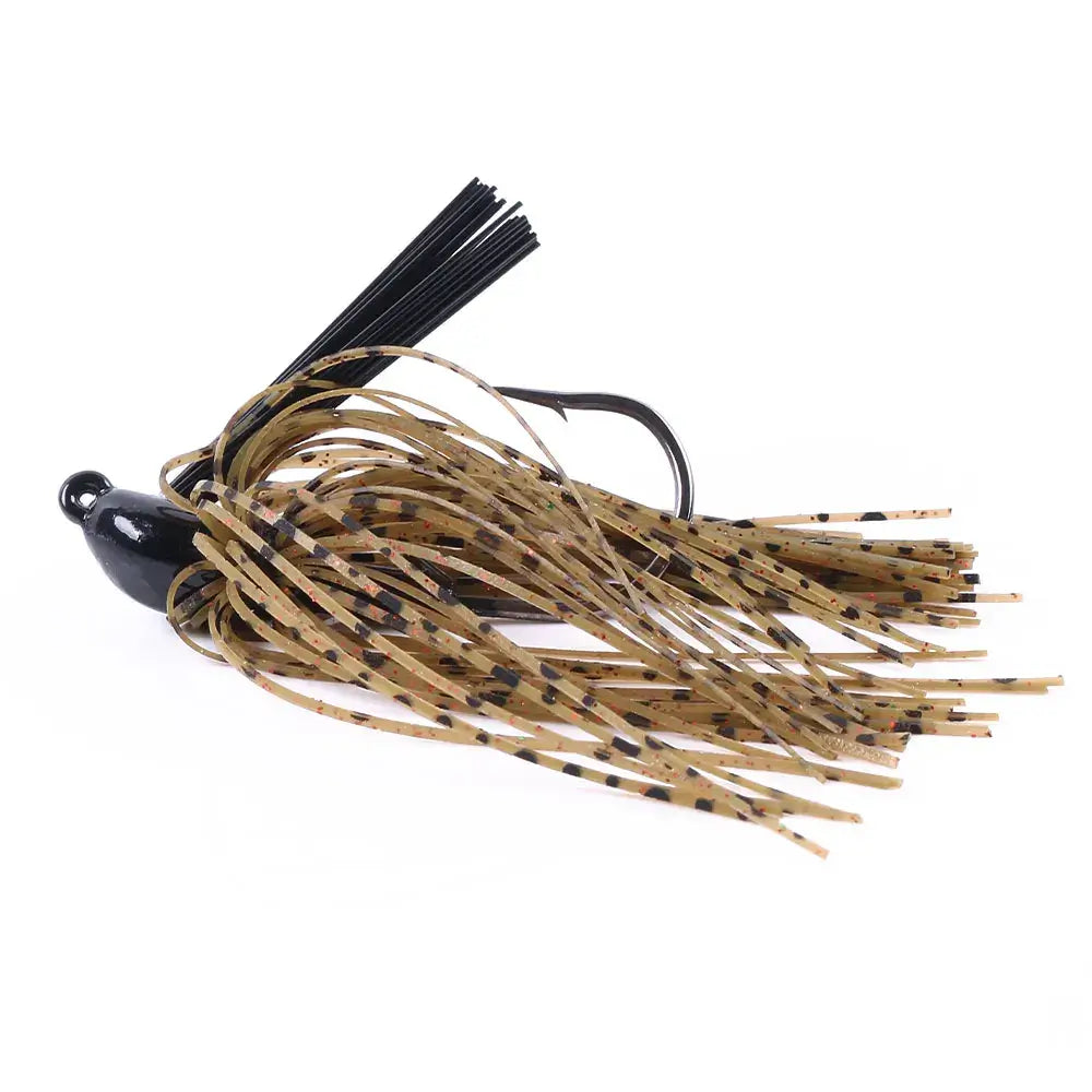 HENJIA 10g spinnerbait buzzbait with black and brown rubber skirt for bass and pike fishing.