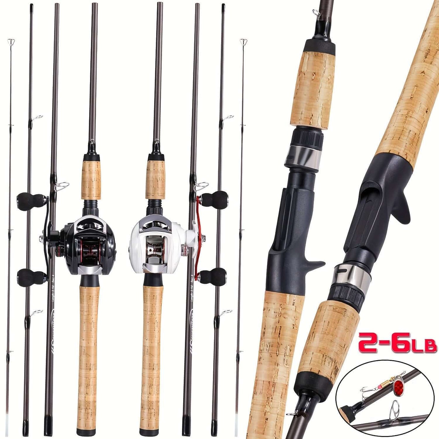 Sougayilang Fishing Rod And Reel Combo - 4 Sections 2.1M/6.89Ft Wooden Handle, 18+1BB Max Drag 10kg/22LB Baitcasting Reel - For Freshwater & Saltwater Fishing - Suitable for Beginners & Experienced Anglers - Great Gift for Fishing Enthusiasts.