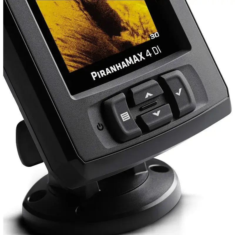 Humminbird PiranhaMax 4 DI fish finder display with sonar features, mounted for easy view and adjustment.