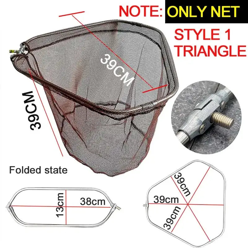 Triangle fishing net, 39cm mesh, foldable design, lightweight, ideal for landing fish, only net style 1.