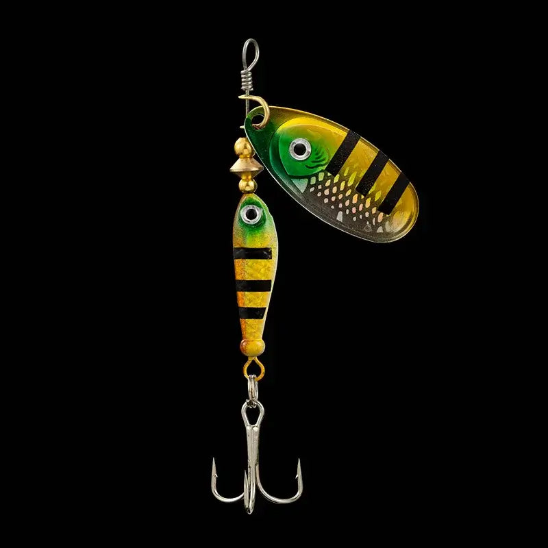 LUSHAZER 9g fishing spinner bait with treble hook and vibrant green-yellow design, ideal for attracting fish.