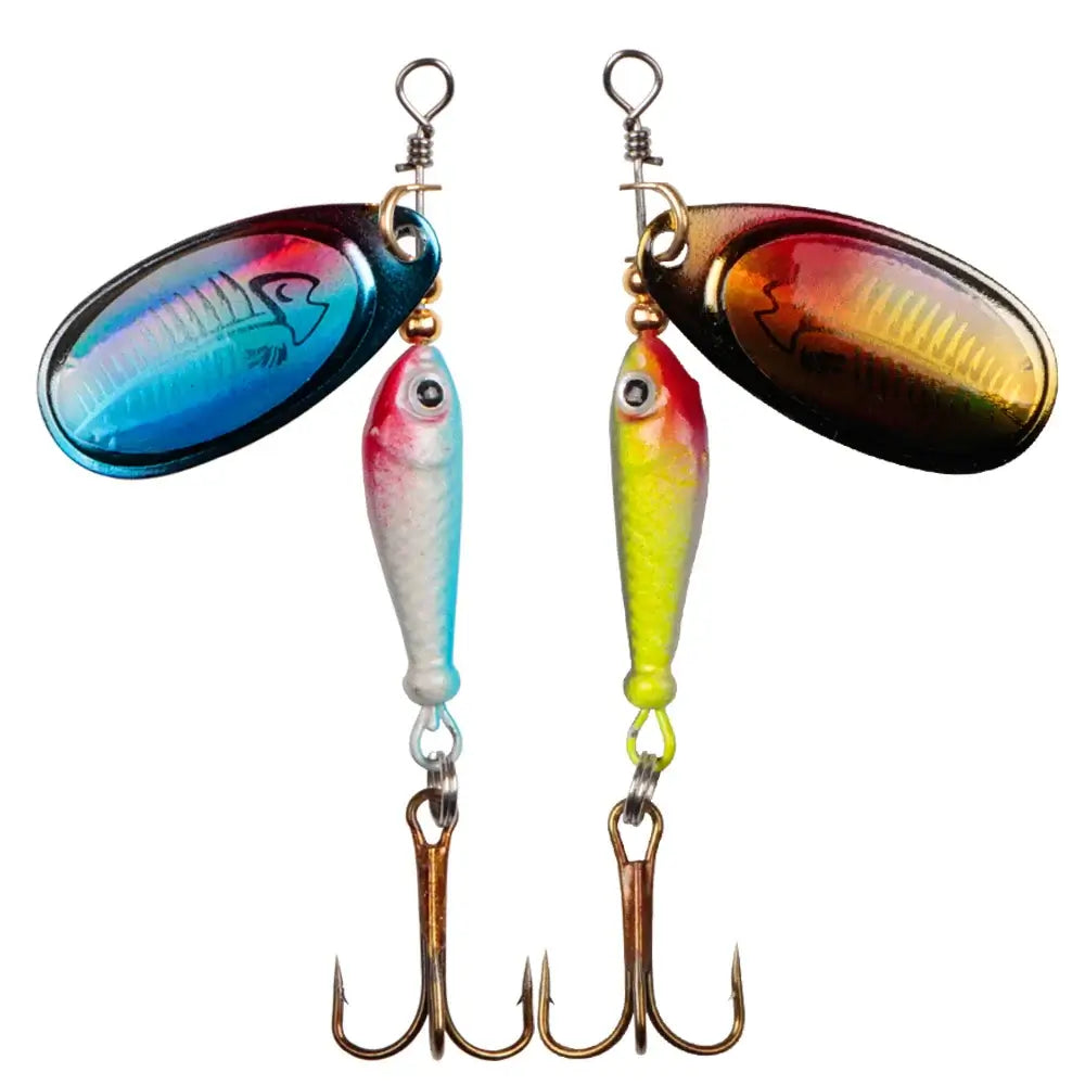 LUSHAZER 9g fishing spinnerbait with treble hooks and colorful metal spoons designed to mimic injured fish.