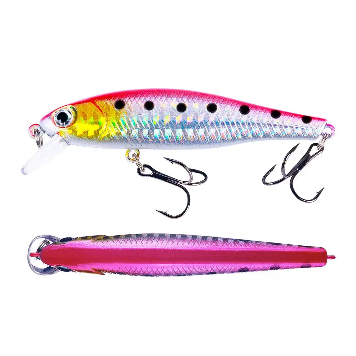 Minnow crank wobbler jerkbait fishing lure in vibrant colors, designed for bass, pike, and carp fishing.