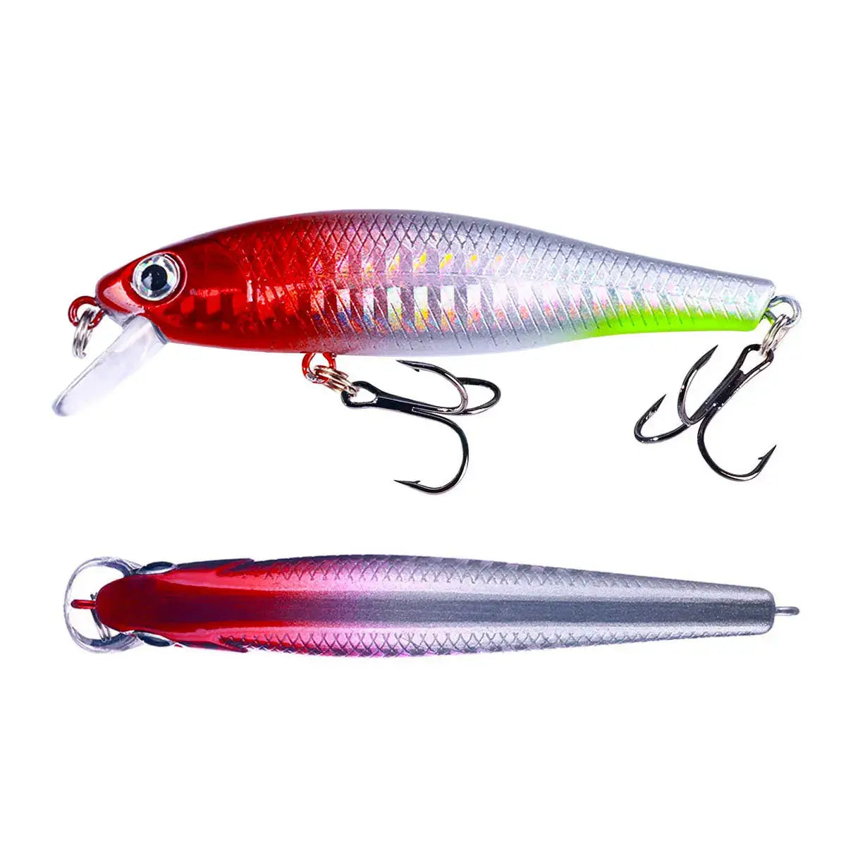 Minnow crank wobbler jerkbait fishing lure in red and silver for bass, pike, and carp, measuring 8.8cm and weighing 9g.